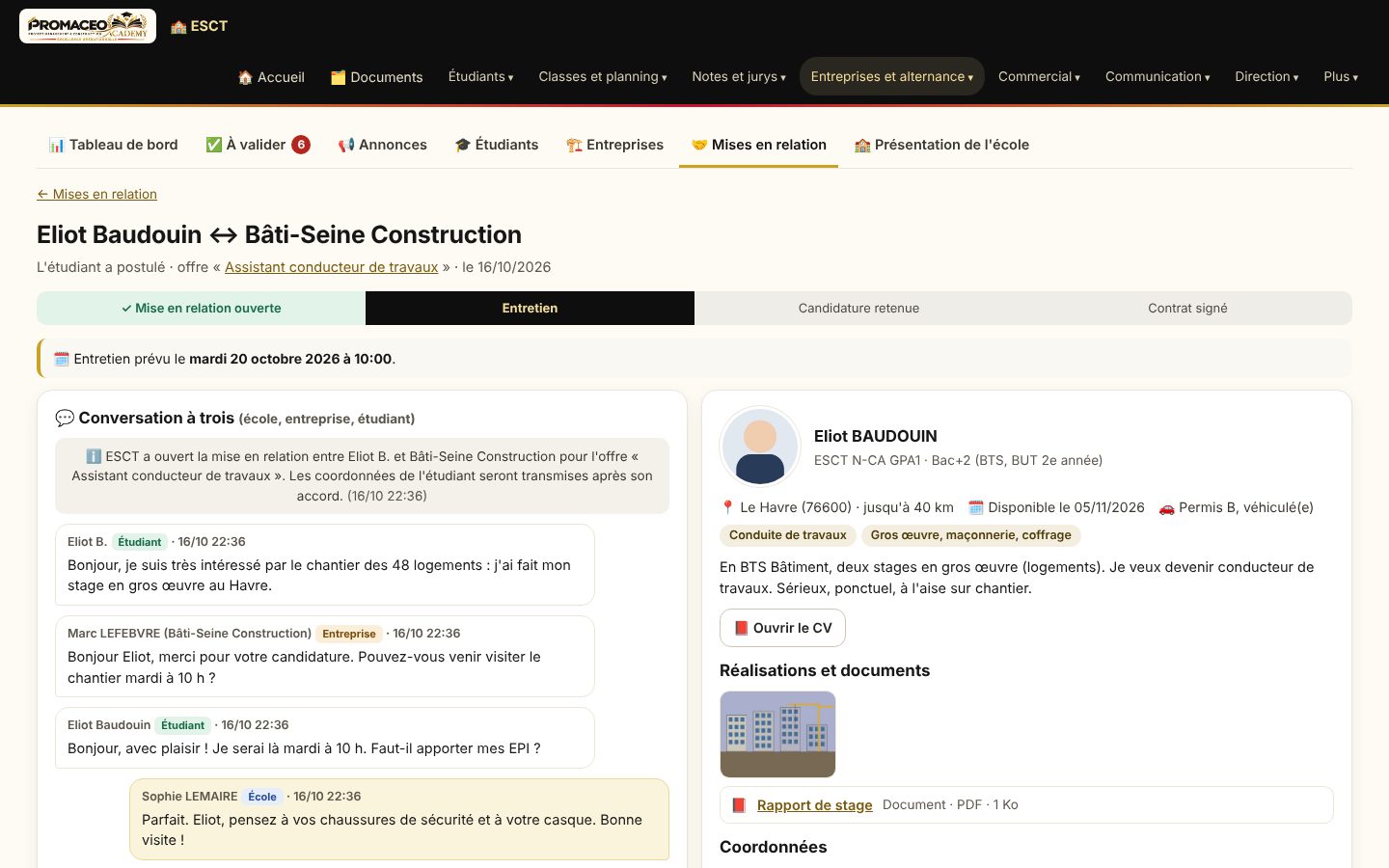 Capture d'écran de la plateforme