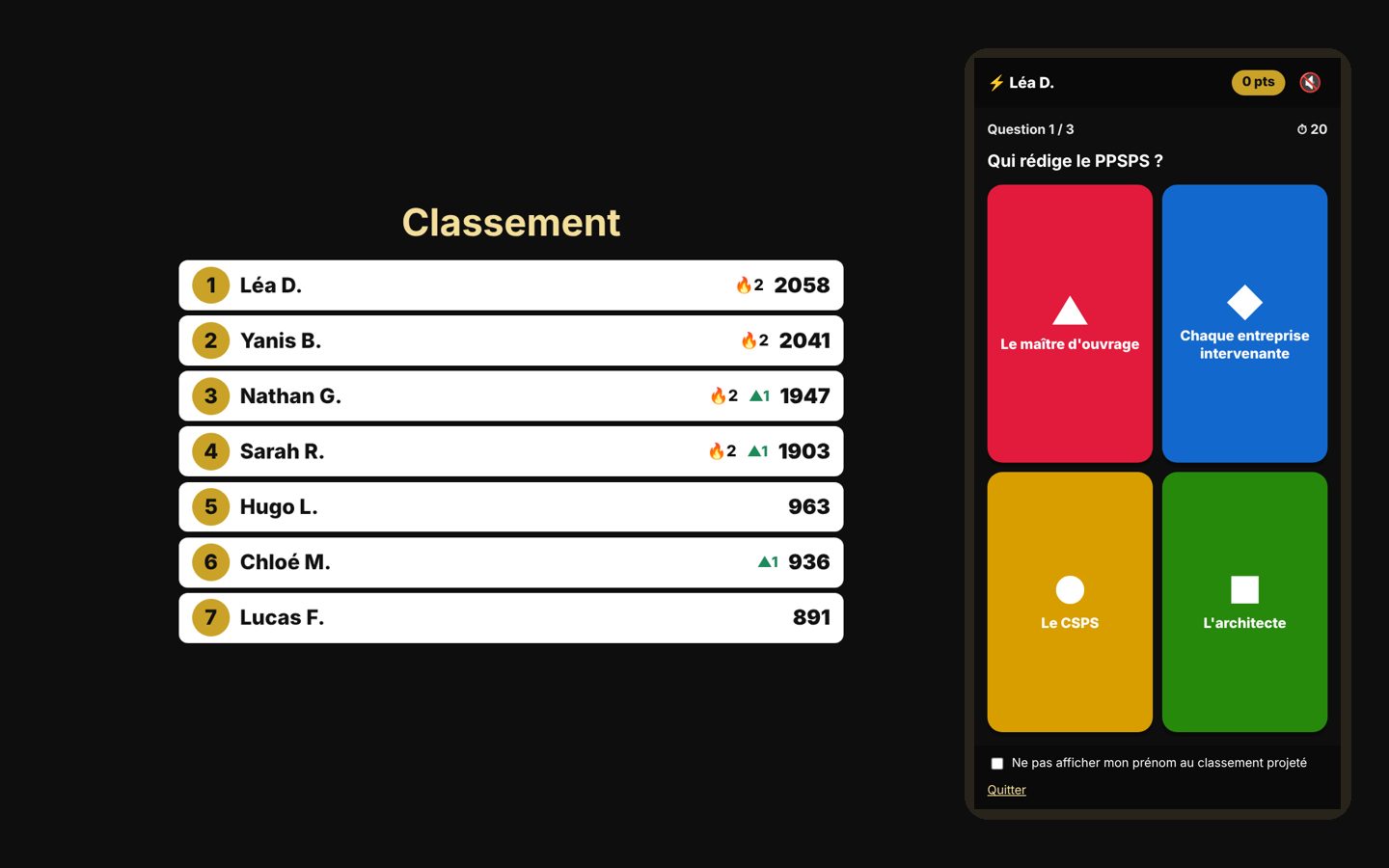Capture d'écran : Faites jouer la classe
